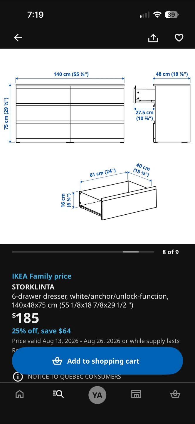 IKEA STORKLINTA 6-drawer dresser - white, 140cm - photo 3