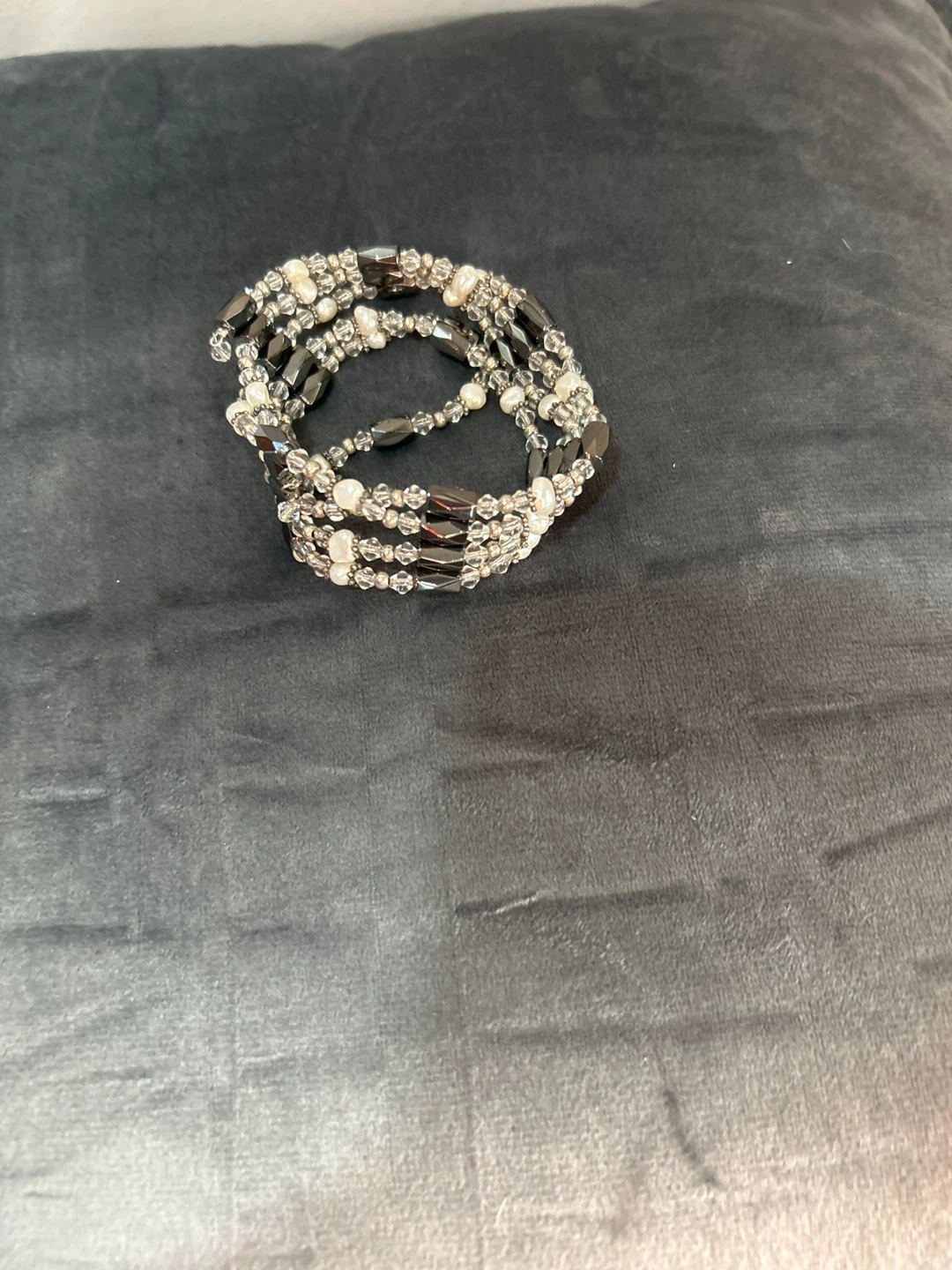 Hematite and Pearl Beaded Wrap Bracelet