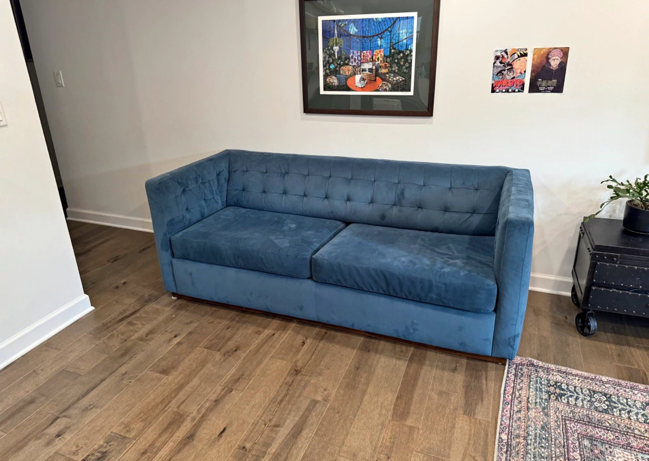 Blue Velvet Tufted Sofa
