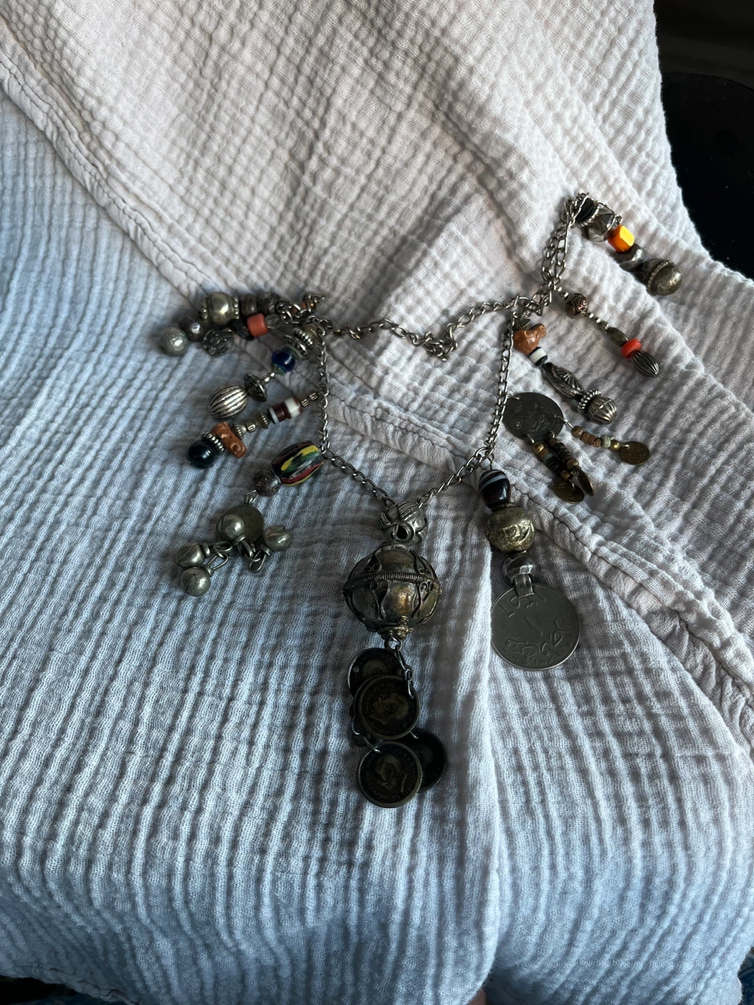 Boho Beaded Charm Necklace with Coins