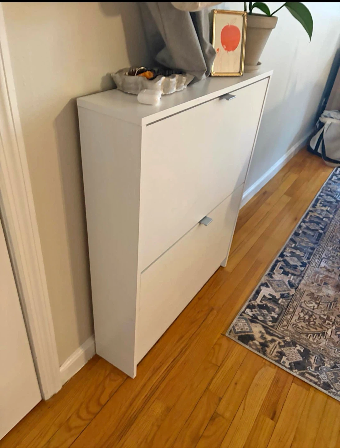 White Two-Tier Shoe Cabinet