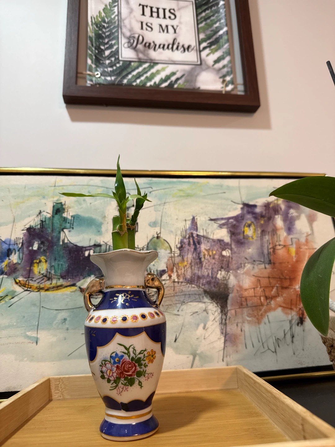 Cute small Decorative Vase with 2 Lucky Bamboos