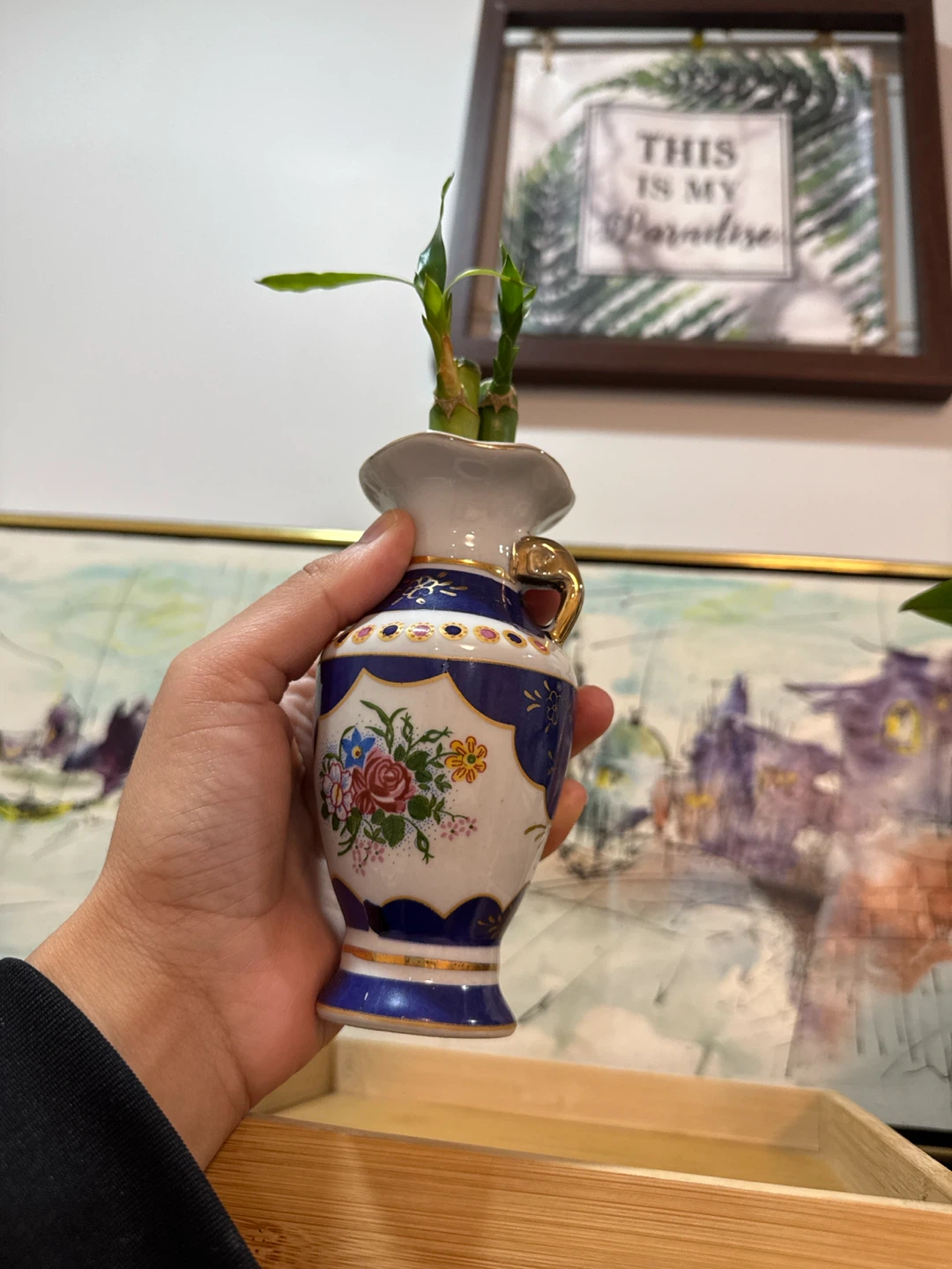 Cute small Decorative Vase with 2 Lucky Bamboos - photo 2