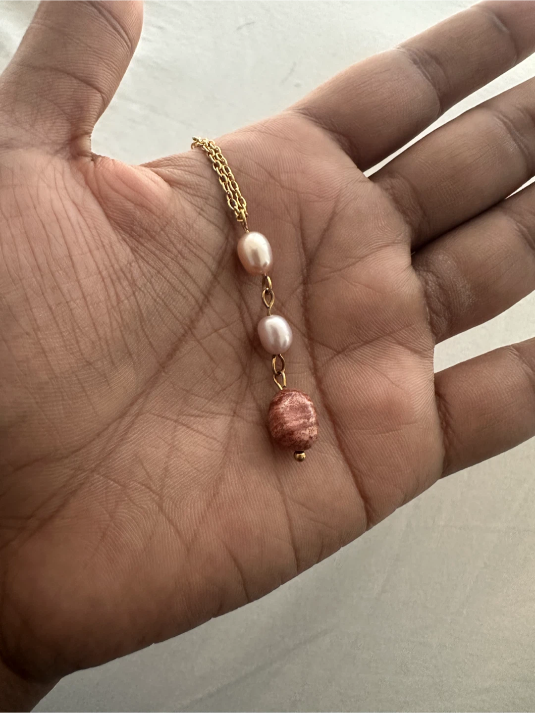 Gold-tone Necklace with Pearls and Stone Pendant