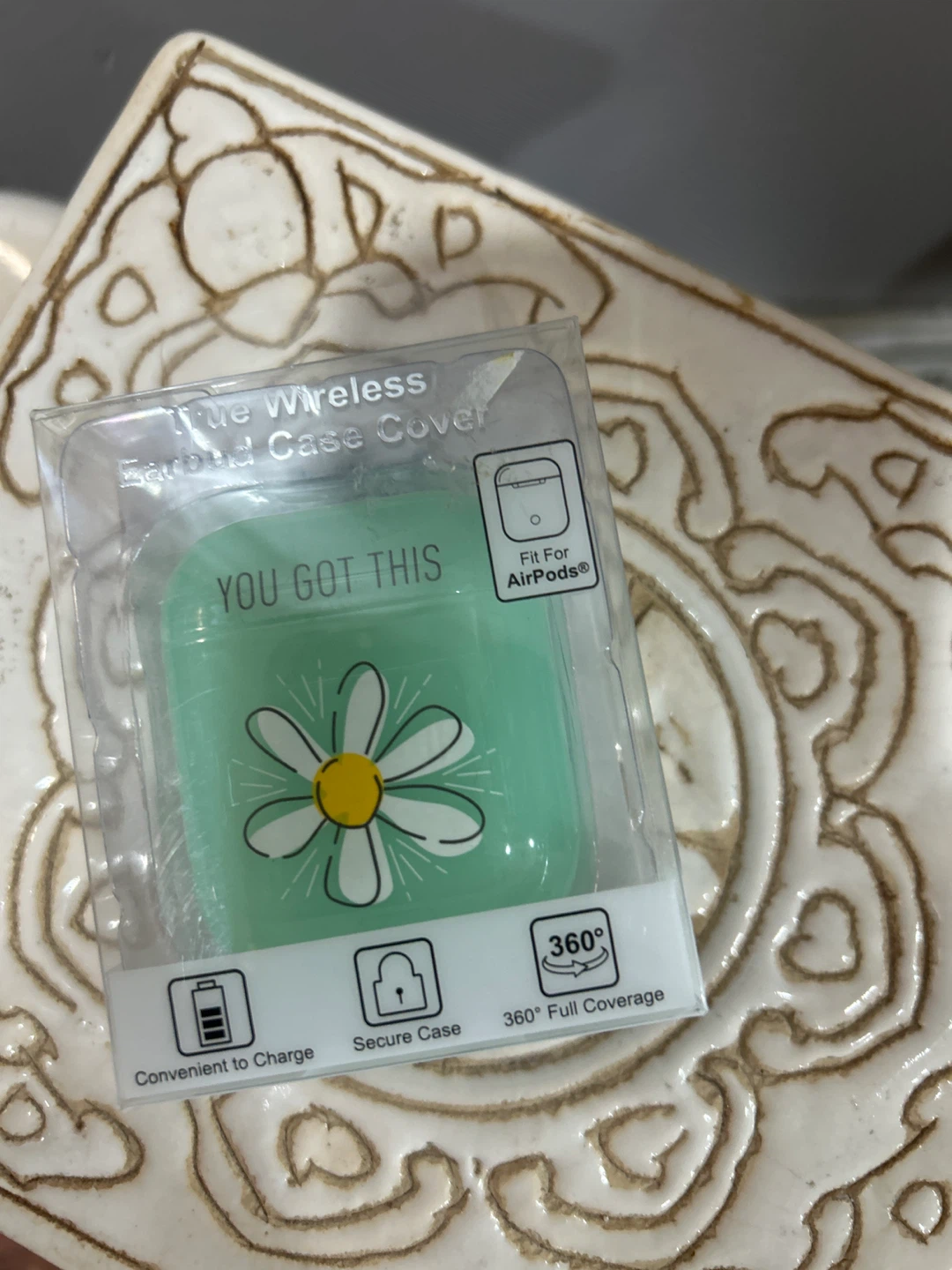 Mint Green Daisy "You Got This" Earbud Case Cover for AirPods
