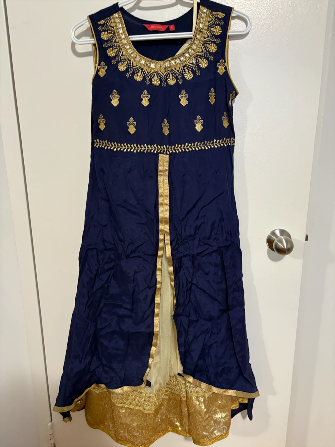 Women's Navy Blue and Cream Embroidered Outfit