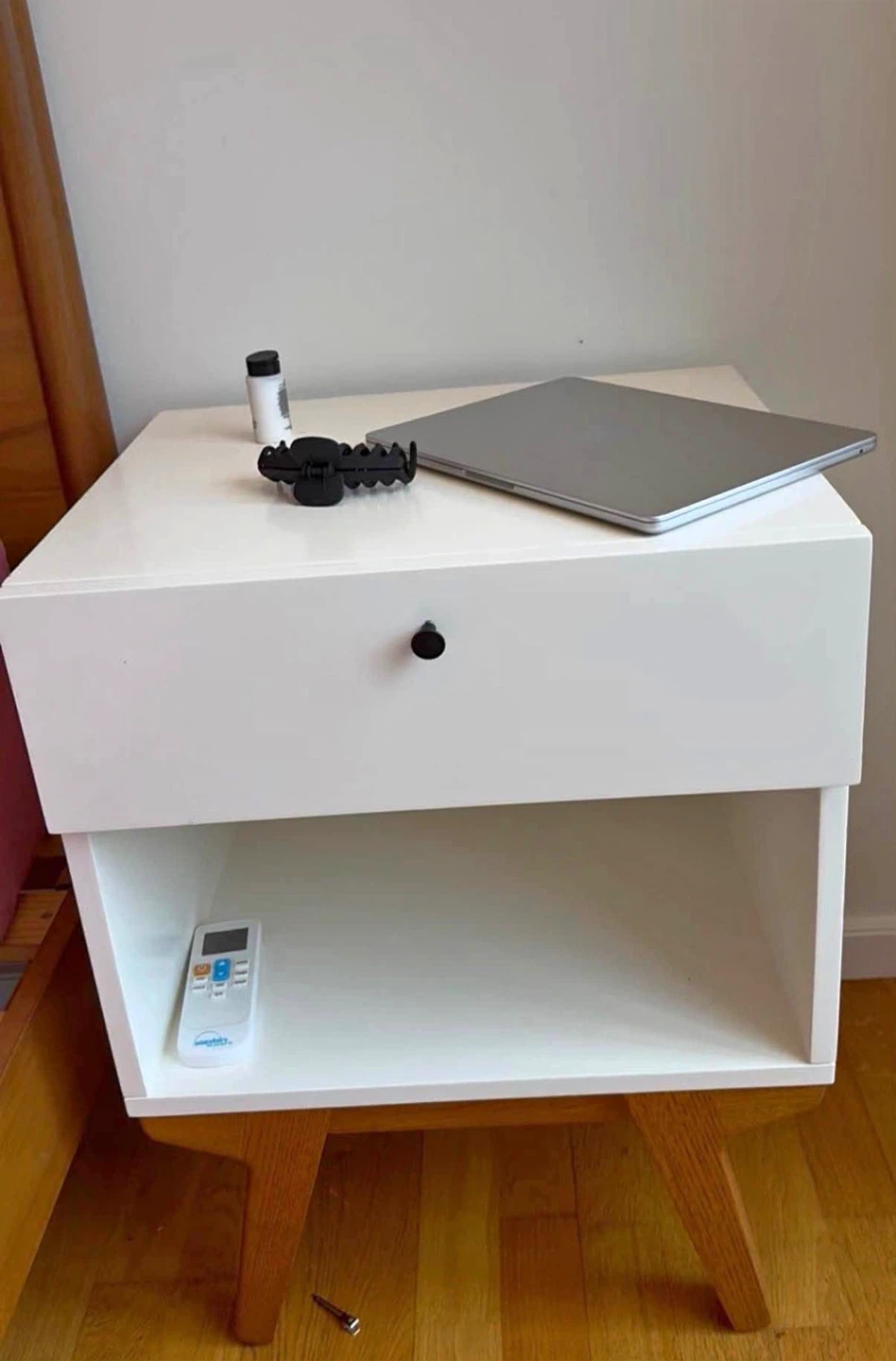White Nightstand with Drawer and Open Shelf