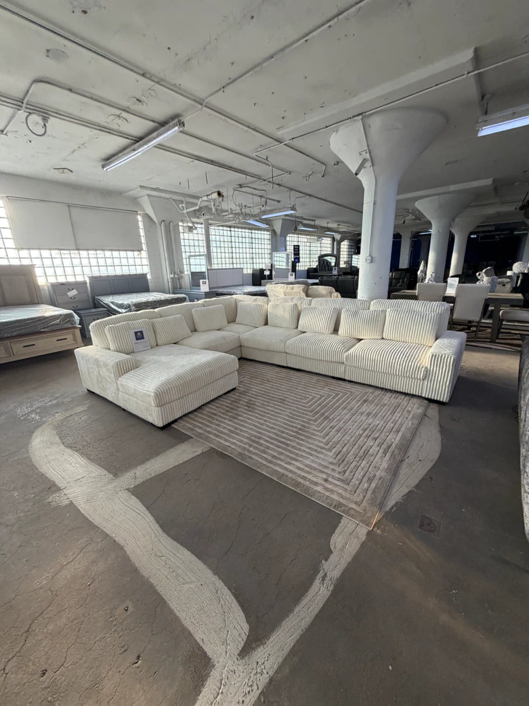 Cream Corduroy L-Shape Sectional Sofa