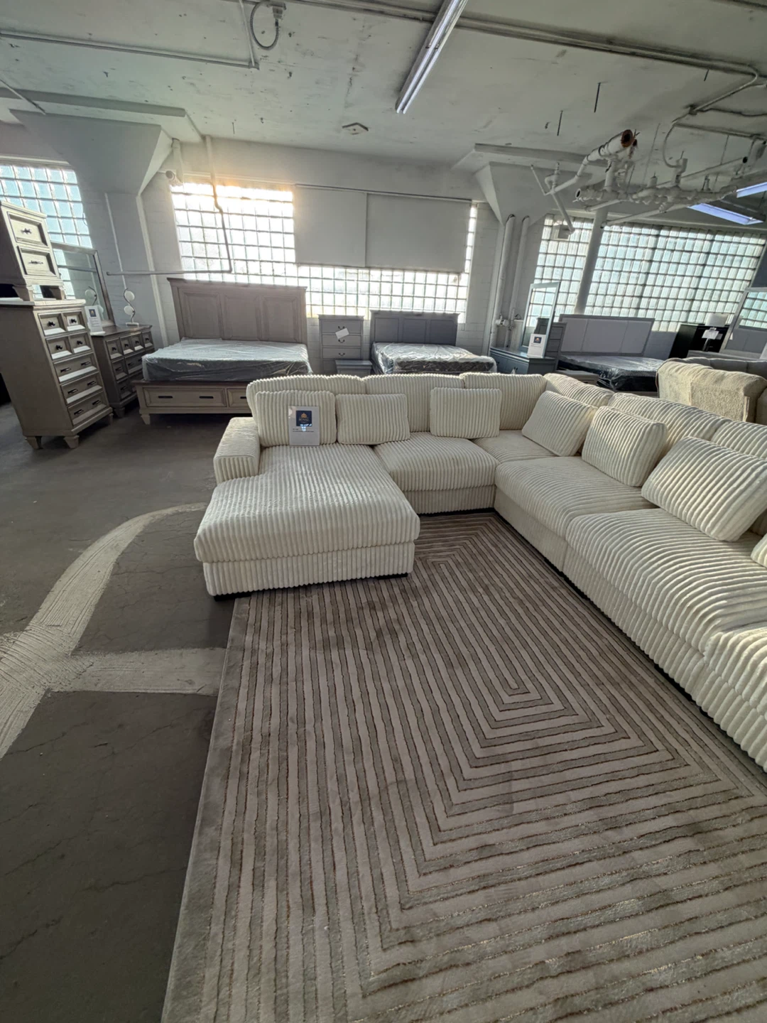 Cream Corduroy L-Shape Sectional Sofa - photo 2
