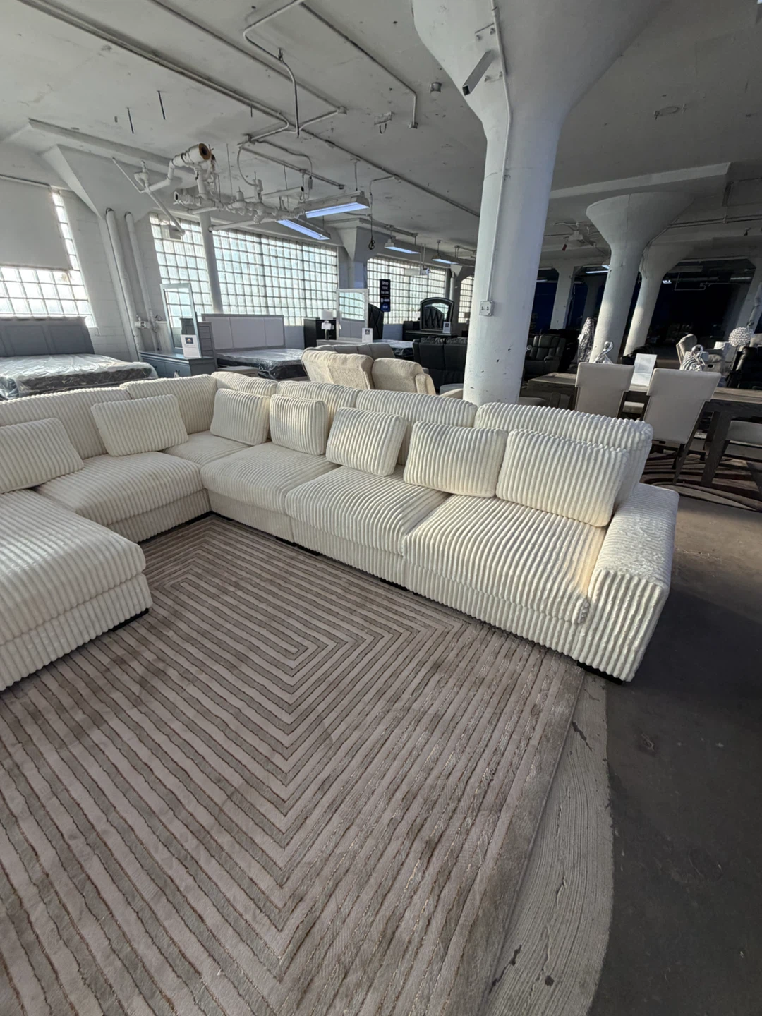 Cream Corduroy L-Shape Sectional Sofa - photo 3
