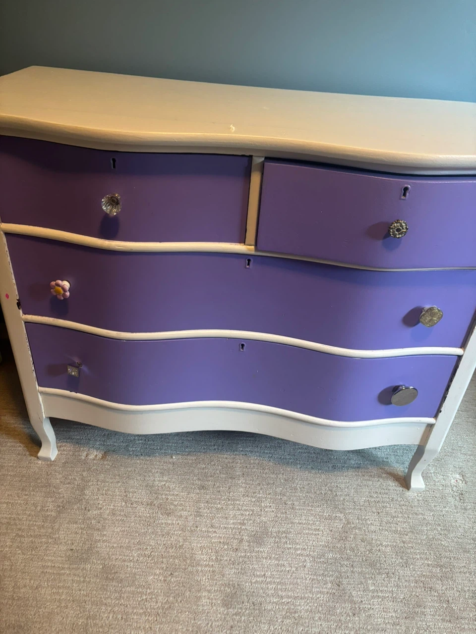 Purple and White Dresser