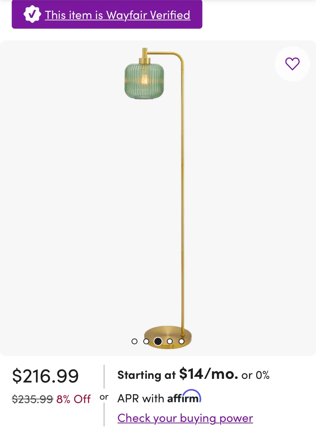 Joss & Main Jacobson Arched Ribbed Glass Floor Lamp - Green