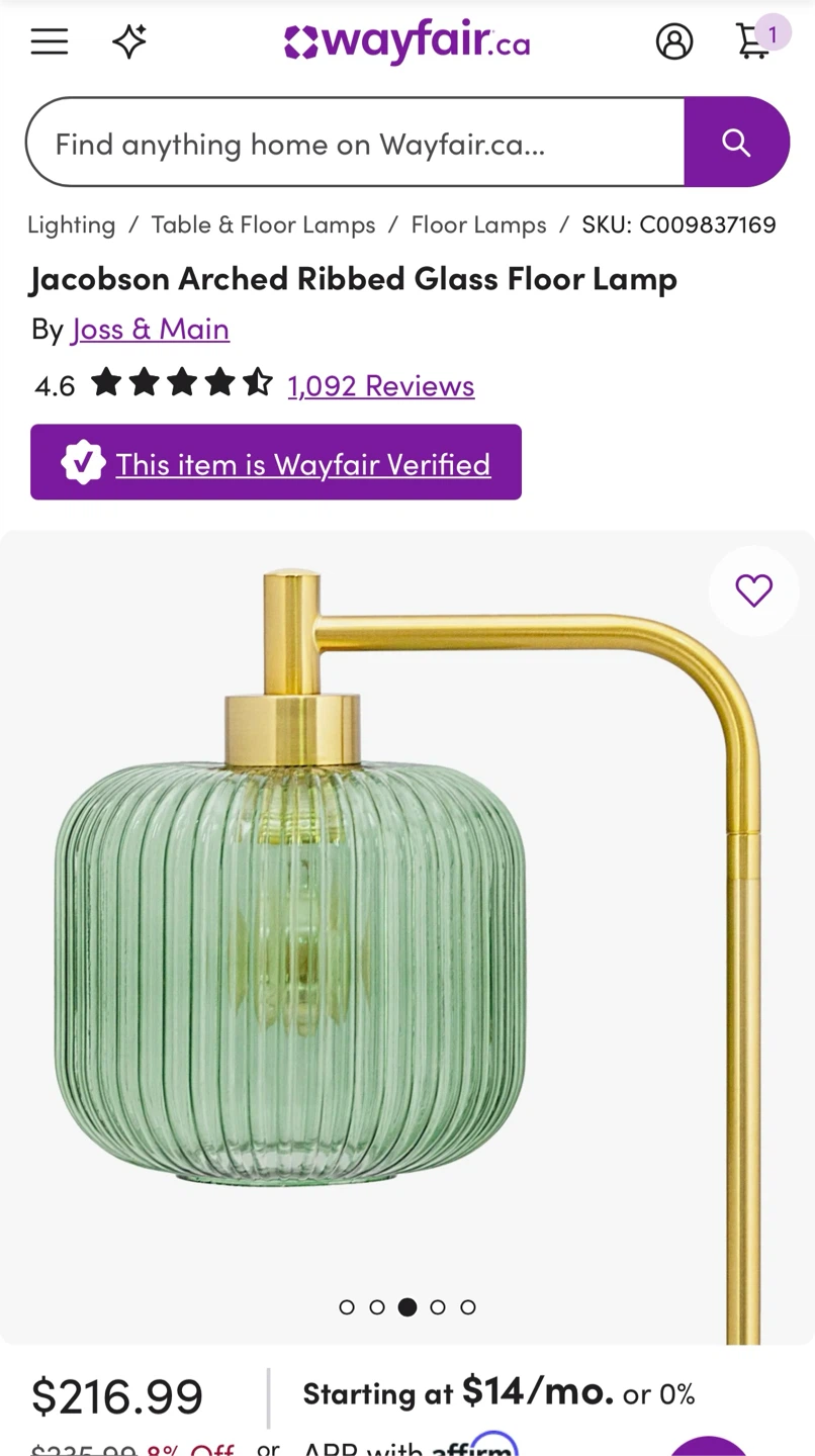 Joss & Main Jacobson Arched Ribbed Glass Floor Lamp - Green - photo 4