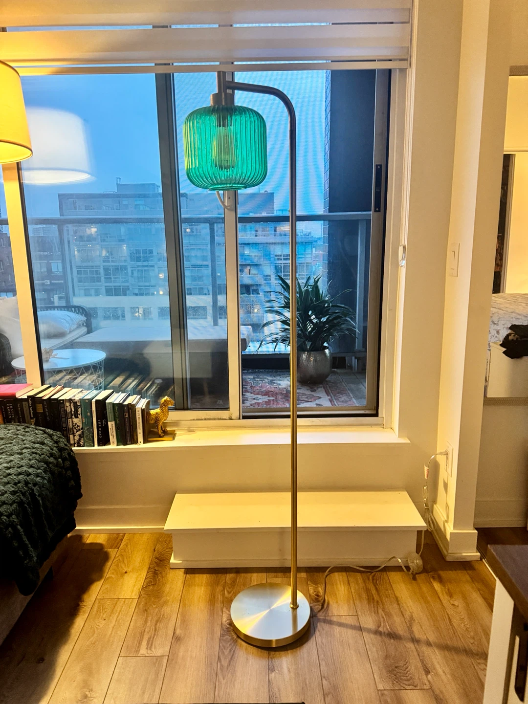 Joss & Main Jacobson Arched Ribbed Glass Floor Lamp - Green - photo 5