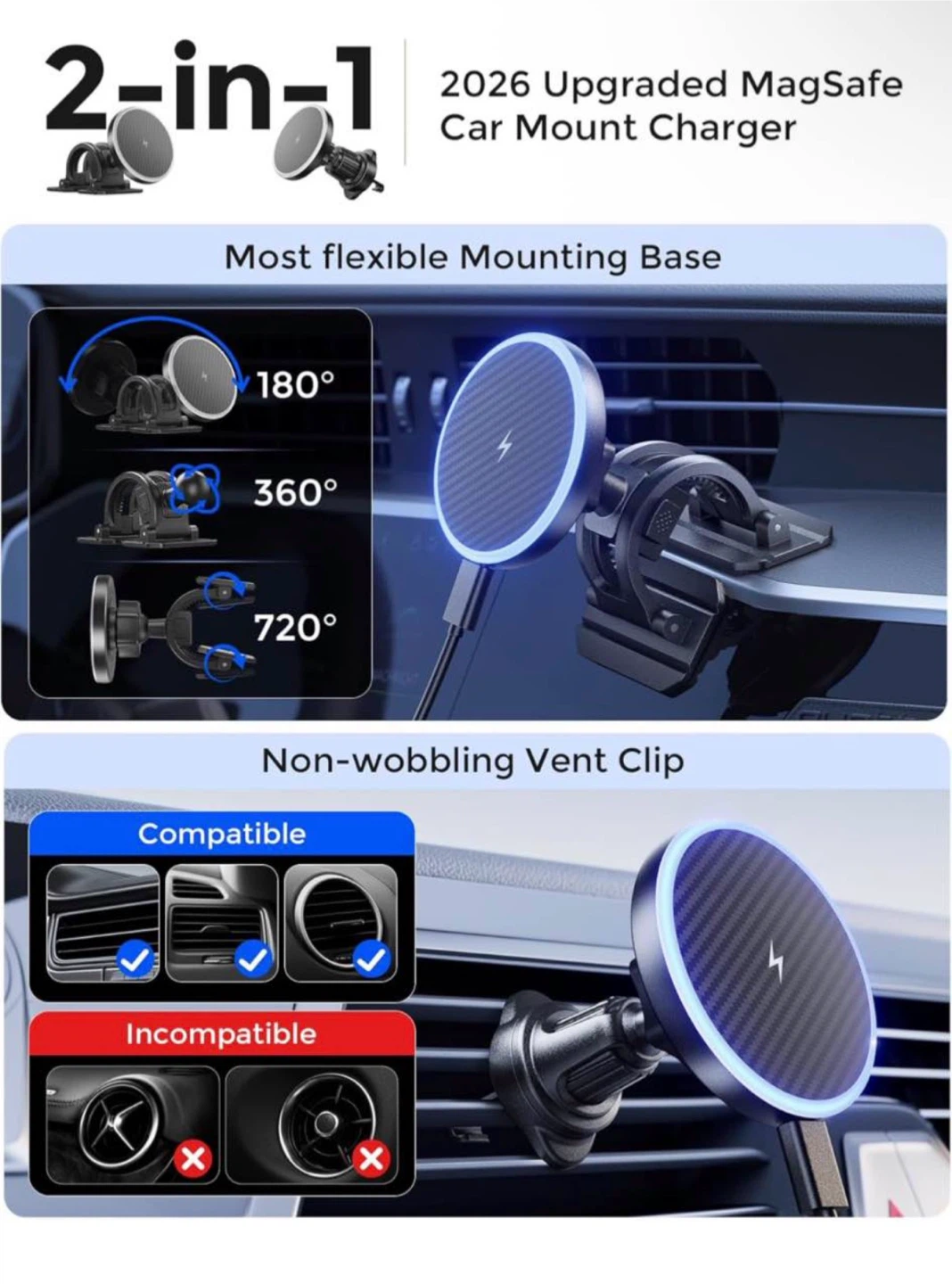2-in-1 Upgraded MagSafe Car Mount Charger - photo 2