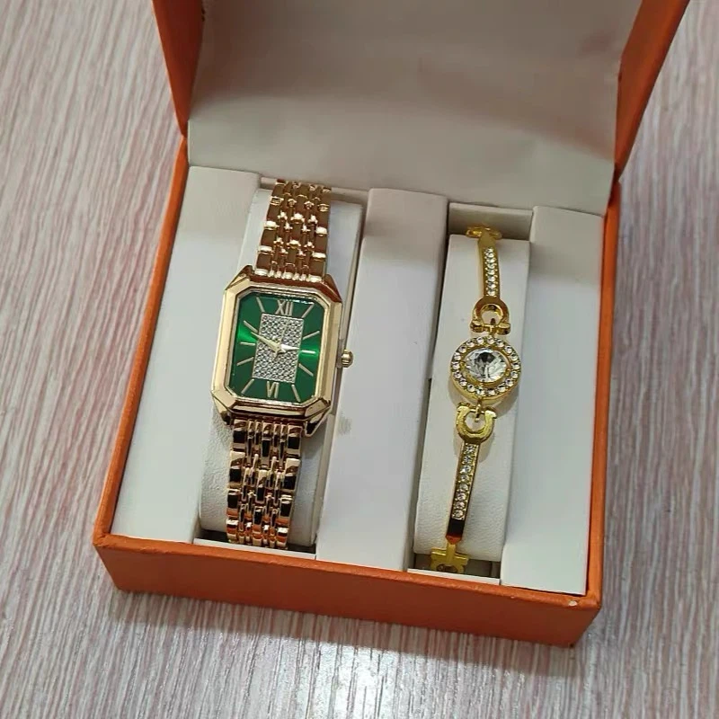 Gold Tone Watch and Bracelet Set