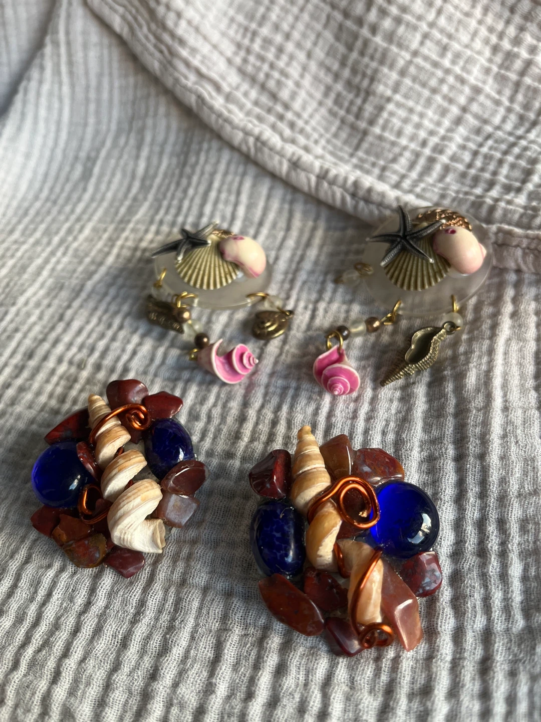 Seashell and Pearl Clip-On Earrings Set