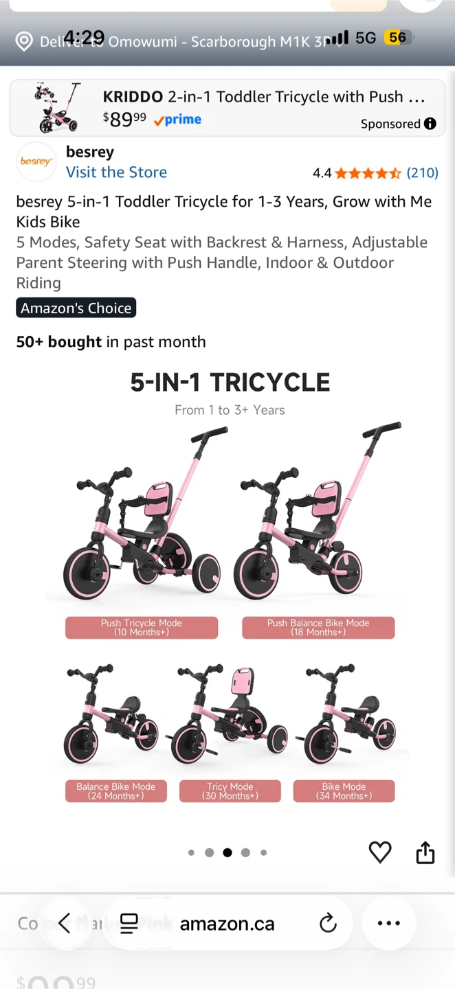Blue Toddler Tricycle with Push Handle