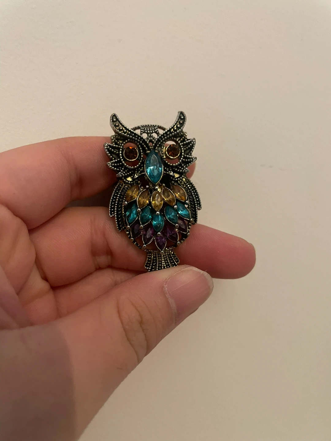 Owl Ring with Colorful Gems