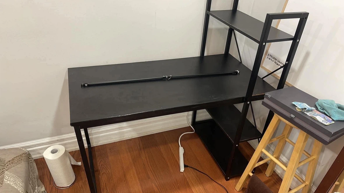 Black Desk with Shelving Unit
