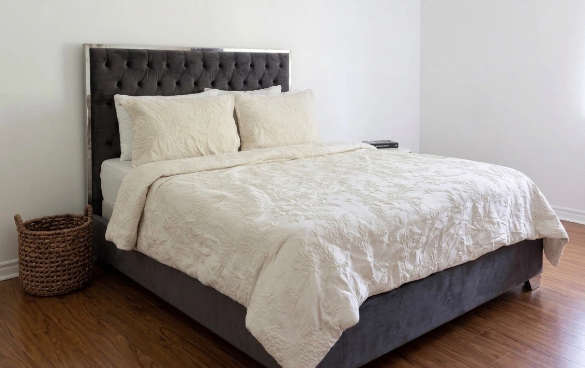 Queen Bed Frame with Tufted Headboard