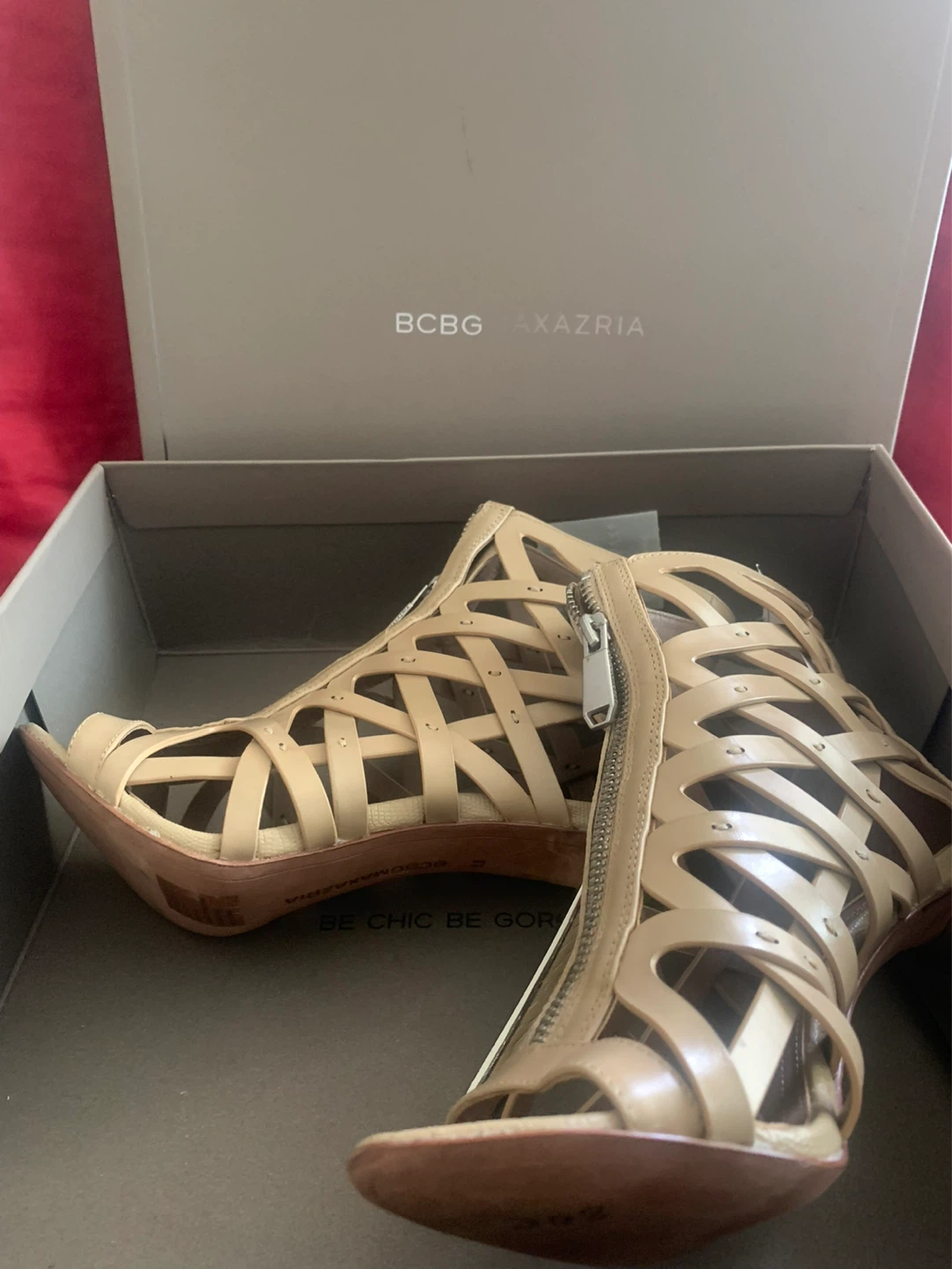 BCBG Max Azria Eleni Strappy Heels Beige