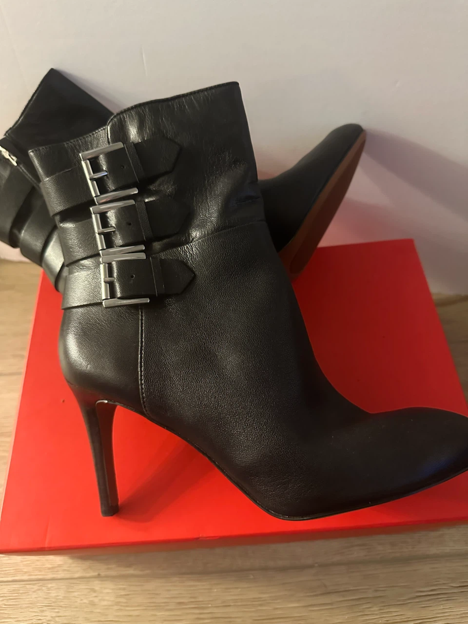 Nine West Black Leather Buckle Ankle Boots