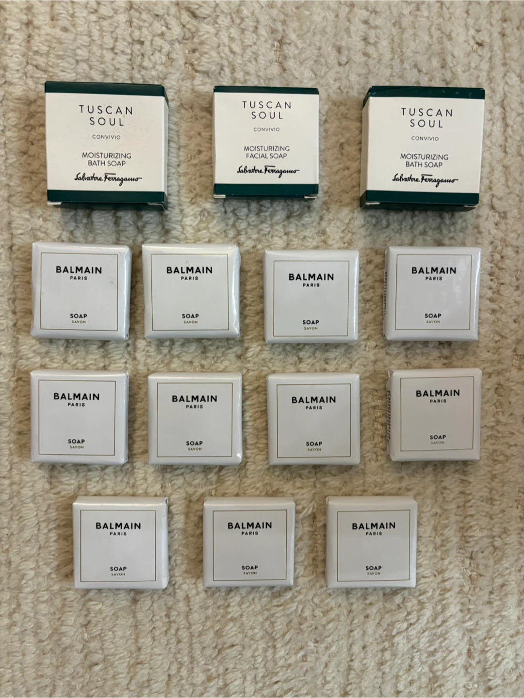 Set of 14 Balmain Paris & Salvatore Ferragamo Tuscan Soul Soaps