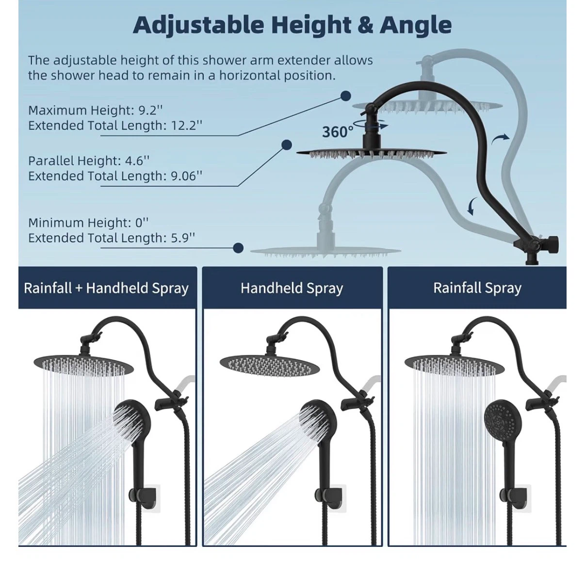New Hibbent Matte Black Showerhead Combo Set - photo 2