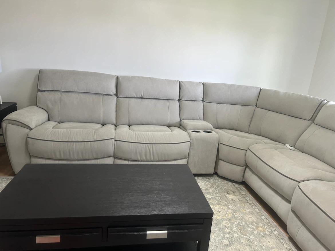 Light Gray Sectional Recliner Sofa with Cupholders - photo 2