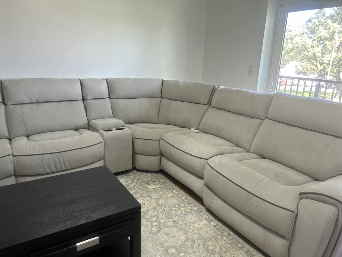 Light Gray Sectional Recliner Sofa with Cupholders - photo 3