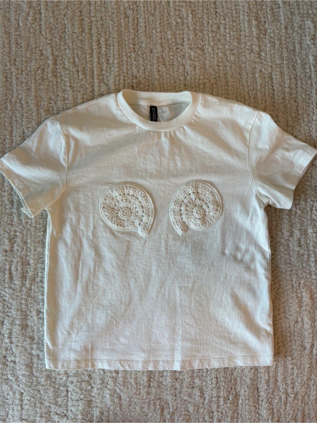 DIVIDED White T-Shirt with Crochet Detailing - photo 2