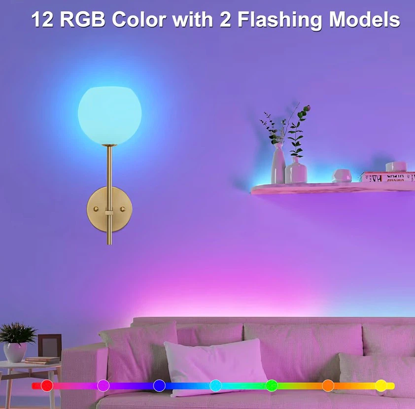 2 x Modern Gold Globe Wall Sconces - RGB Color Changing - photo 2