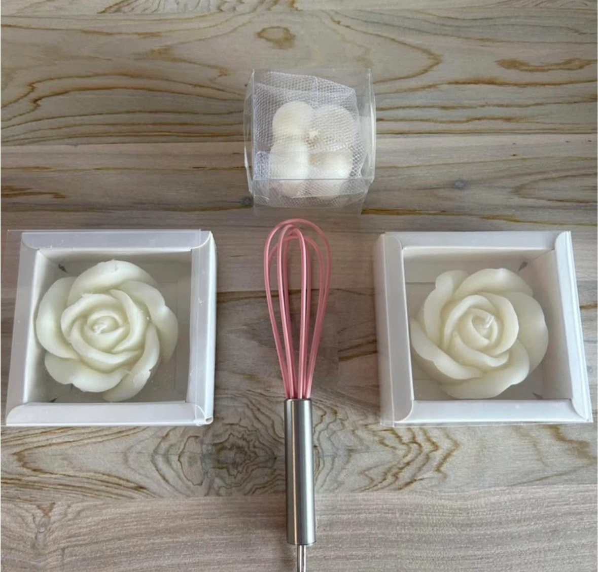 Rose Shaped Candles with Mini Whisk