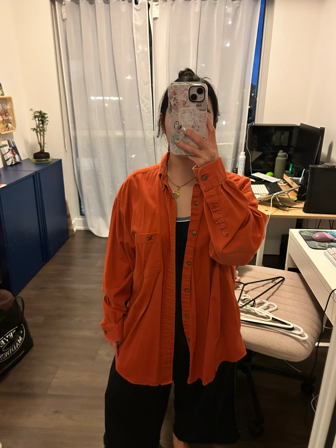 Eddie Bauer Orange Button-Up Shirt - Large
