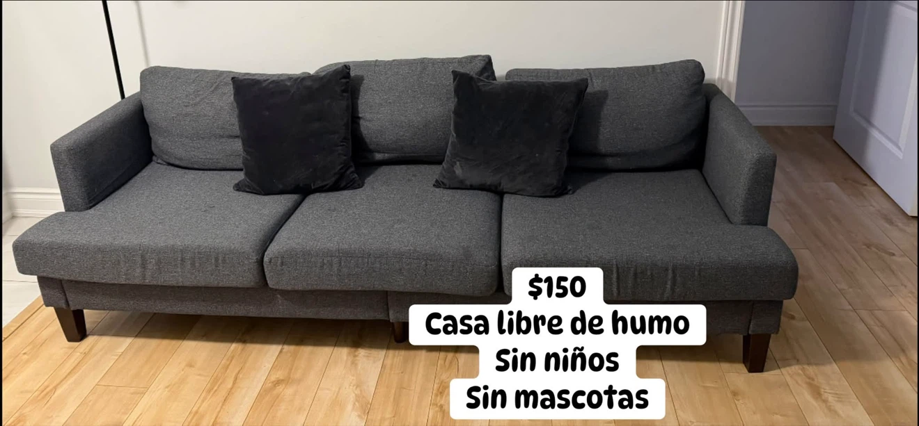 Grey 3-Seater Sofa Couch 89" Long