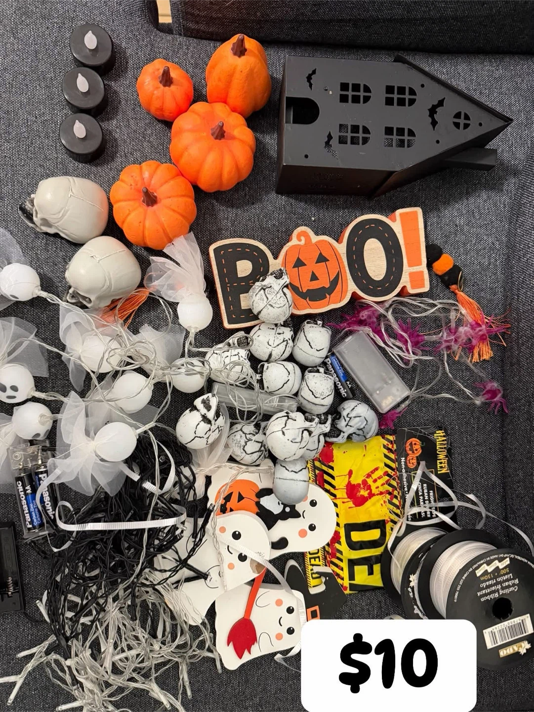 Halloween Decor Lot with Lights, Pumpkins, Skulls & More