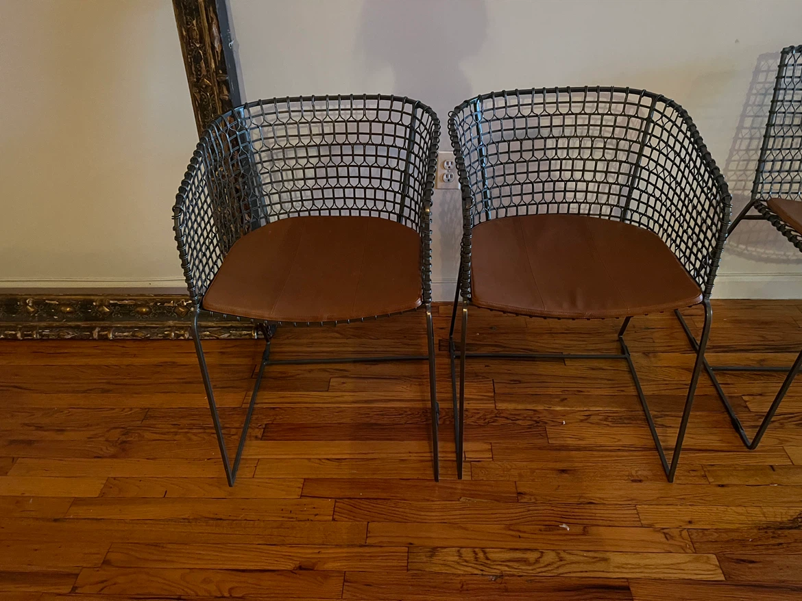 Set of 5 Metal mesh dining chairs with leather seat - photo 3