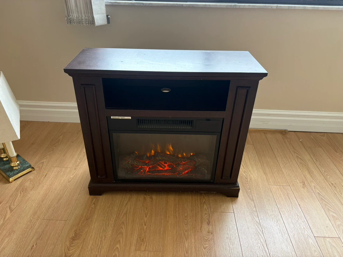 Free delivery used Dark Wood Electric Fireplace Media Console