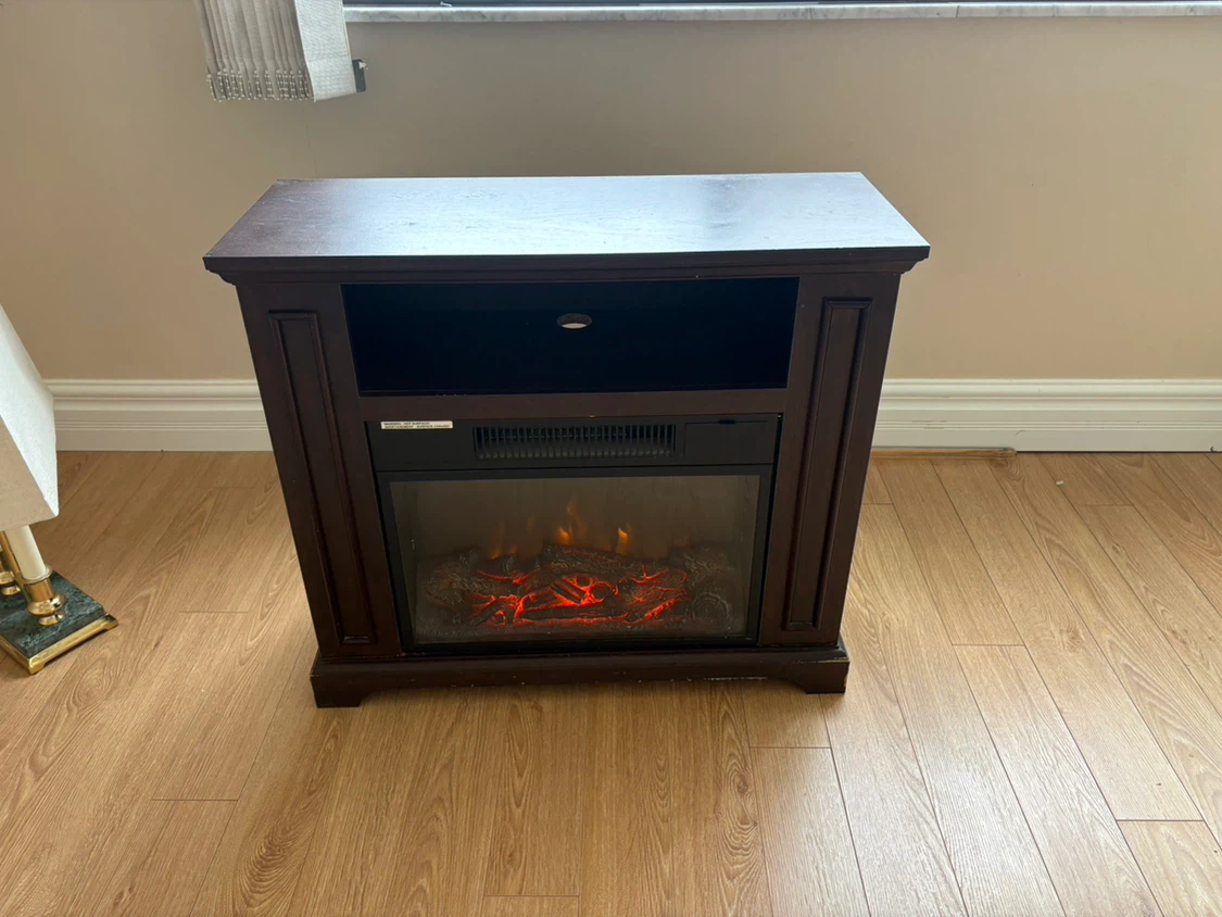 Free delivery used Dark Wood Electric Fireplace Media Console - photo 2