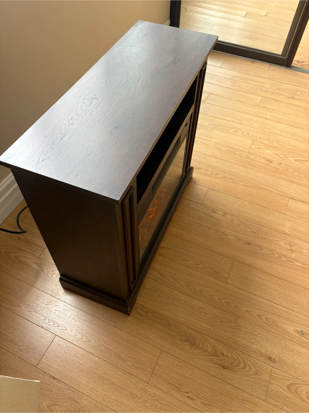 Free delivery used Dark Wood Electric Fireplace Media Console - photo 3