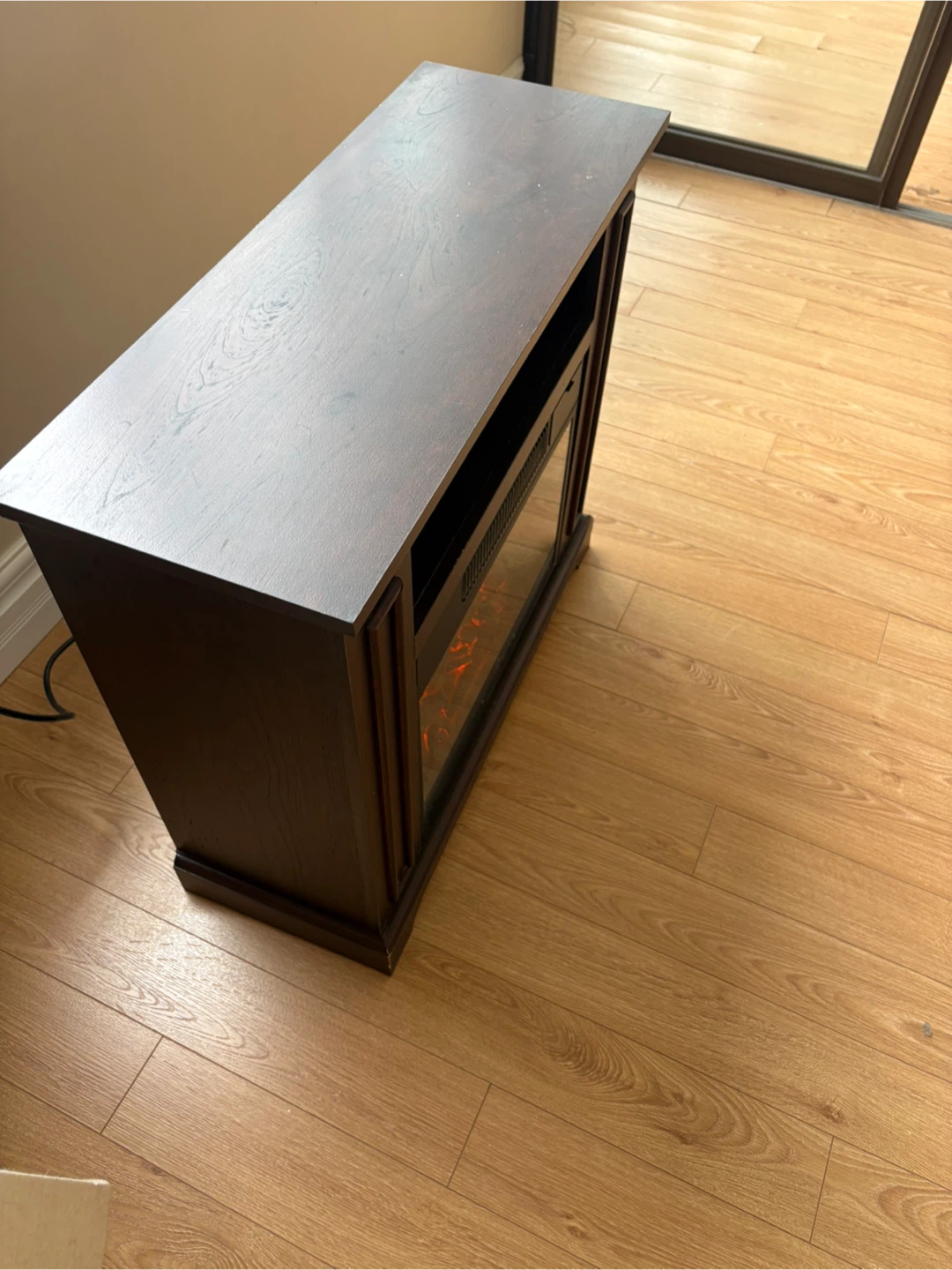 Free delivery used Dark Wood Electric Fireplace Media Console - photo 4
