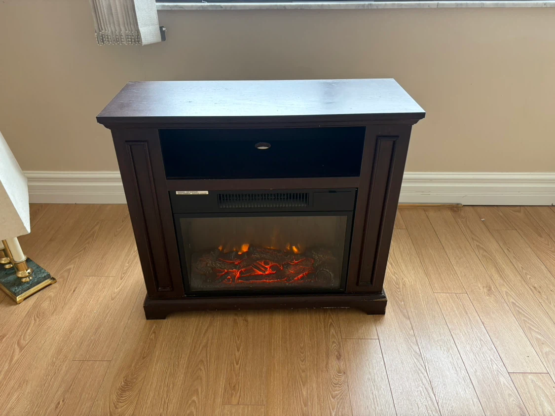 Free delivery used Dark Wood Electric Fireplace Media Console - photo 5