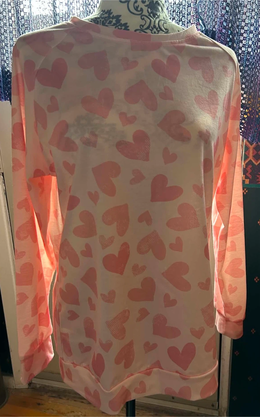 Women's Pink Heart Print Long Sleeve Top
