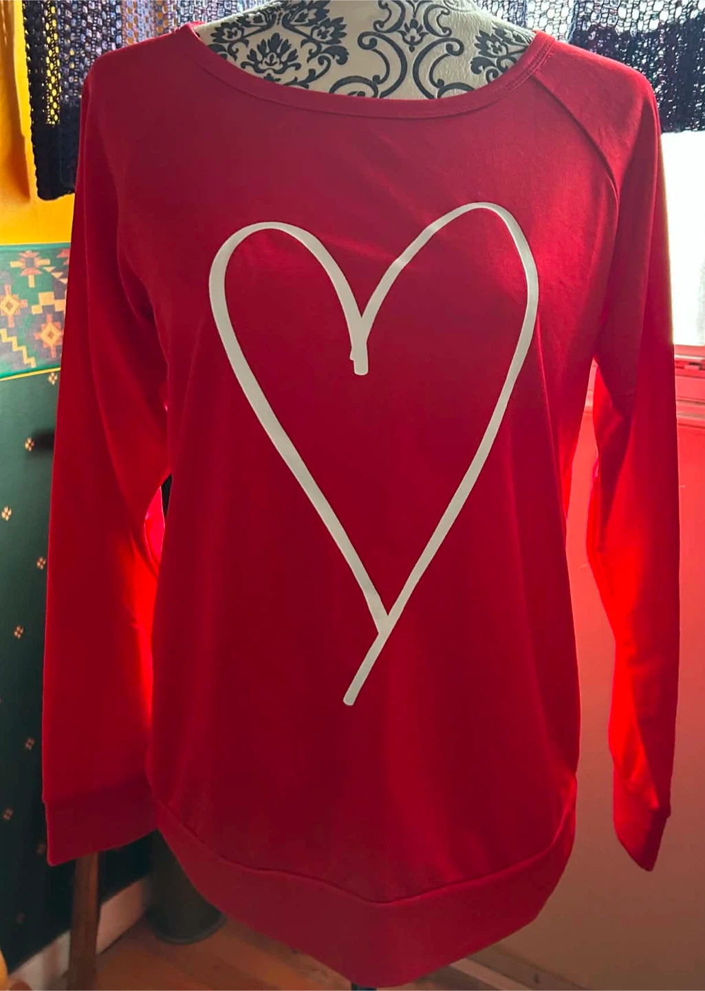 Red Long Sleeve Top with White Heart