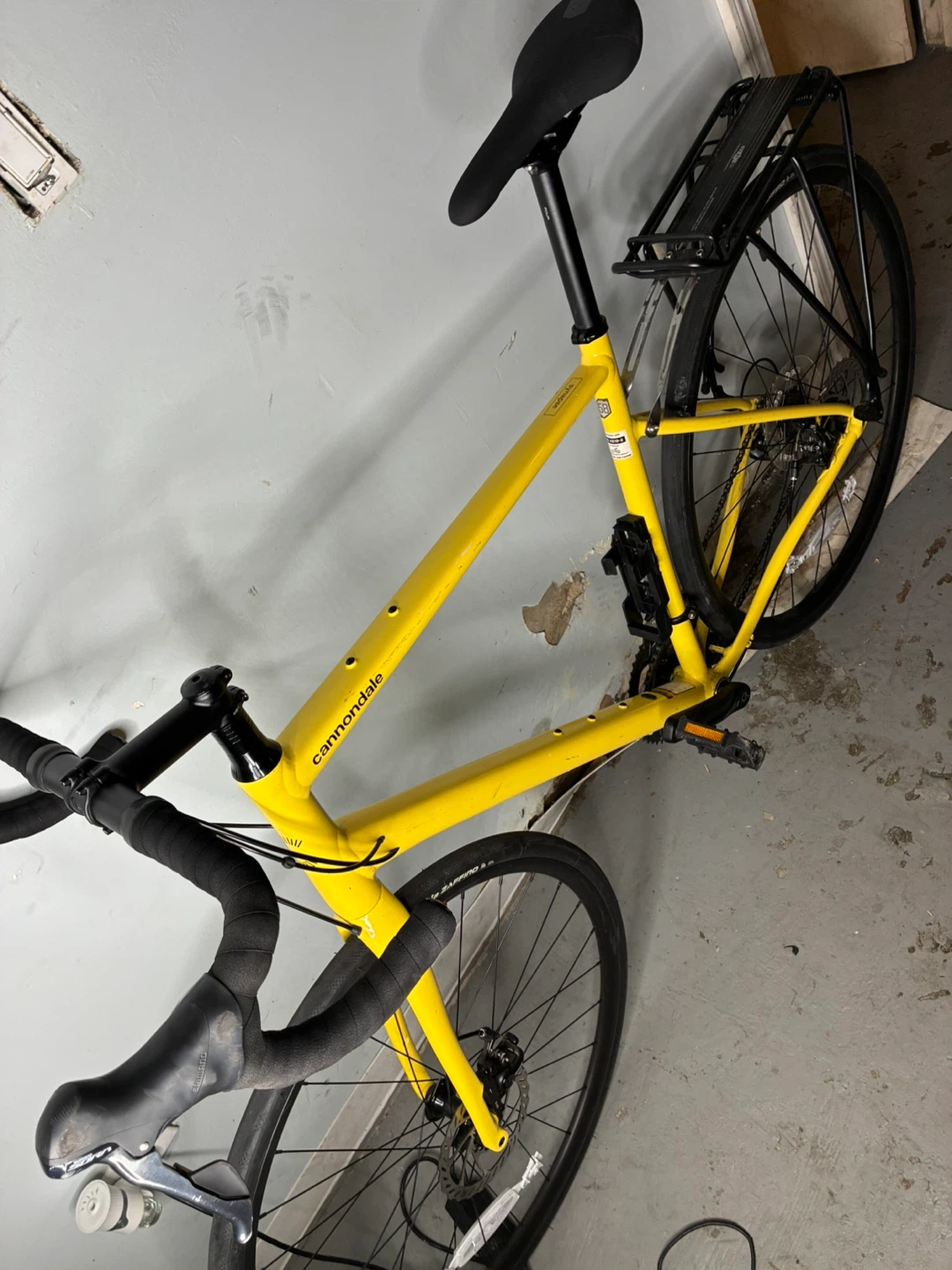 Yellow Cannondale Road Bike with Rack