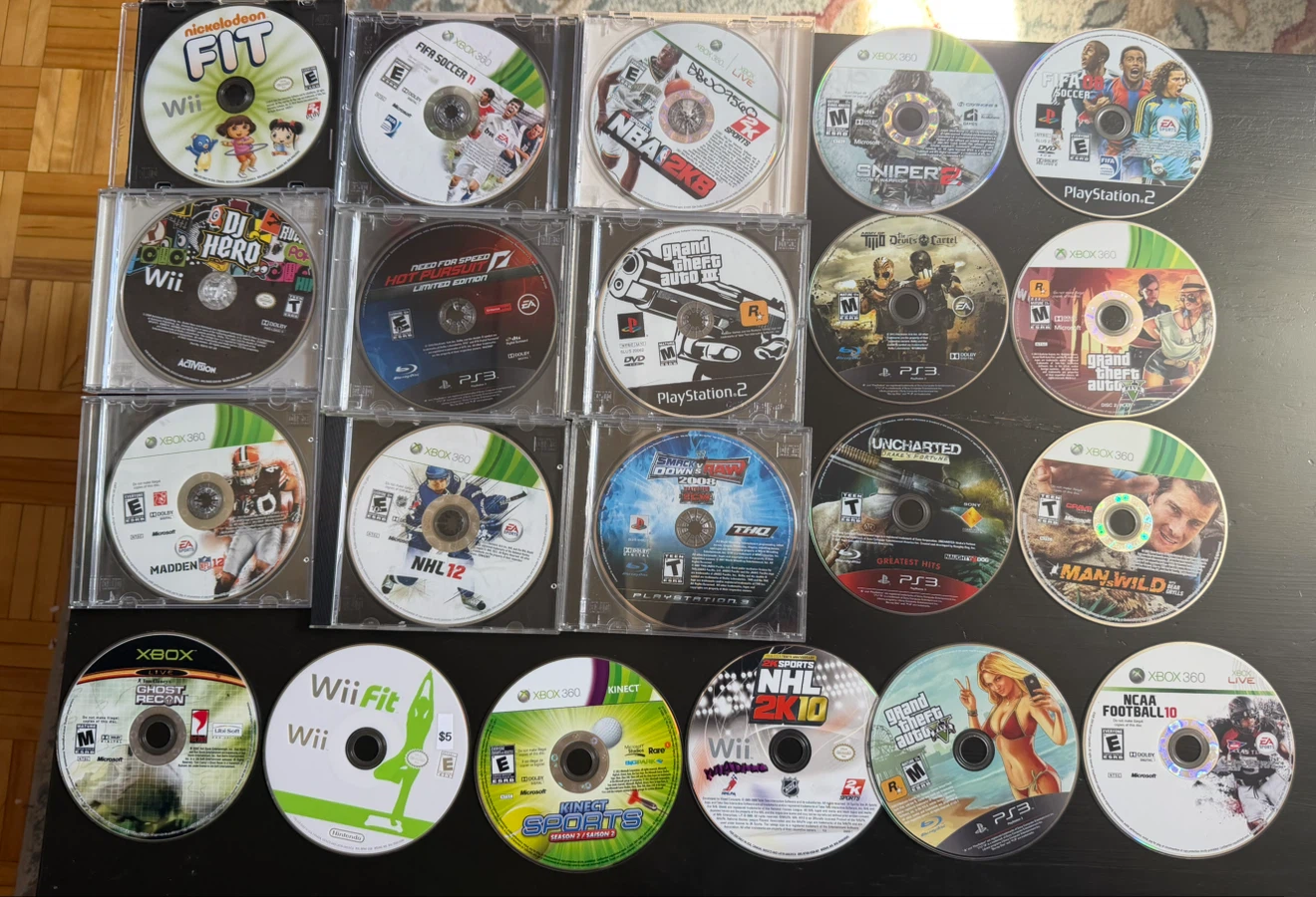 Large video game collection for multiple consoles