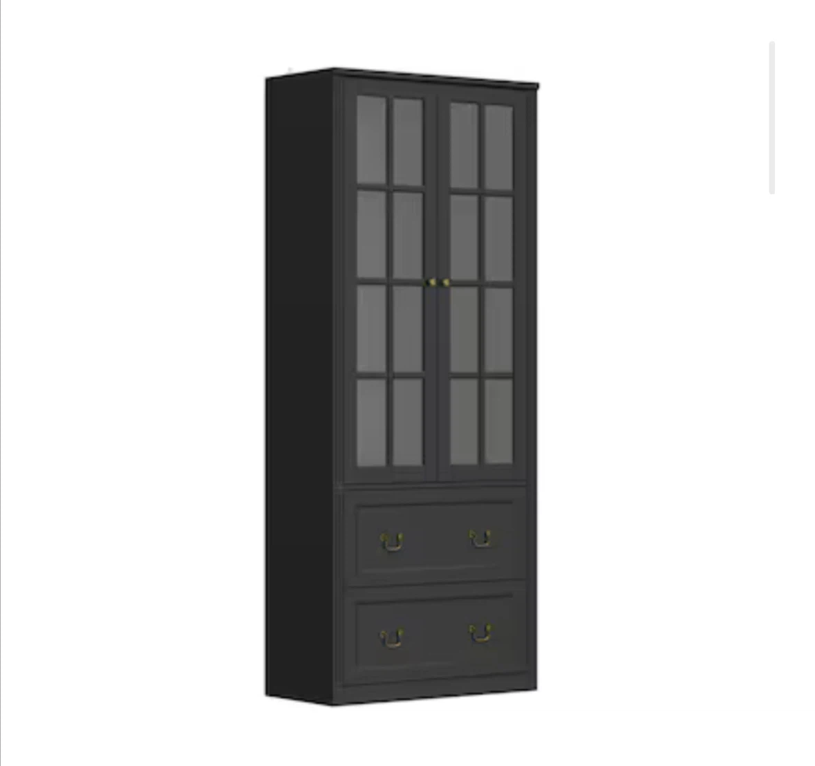 Dark Grey Tall Cabinet with Glass Doors and Drawers - photo 2