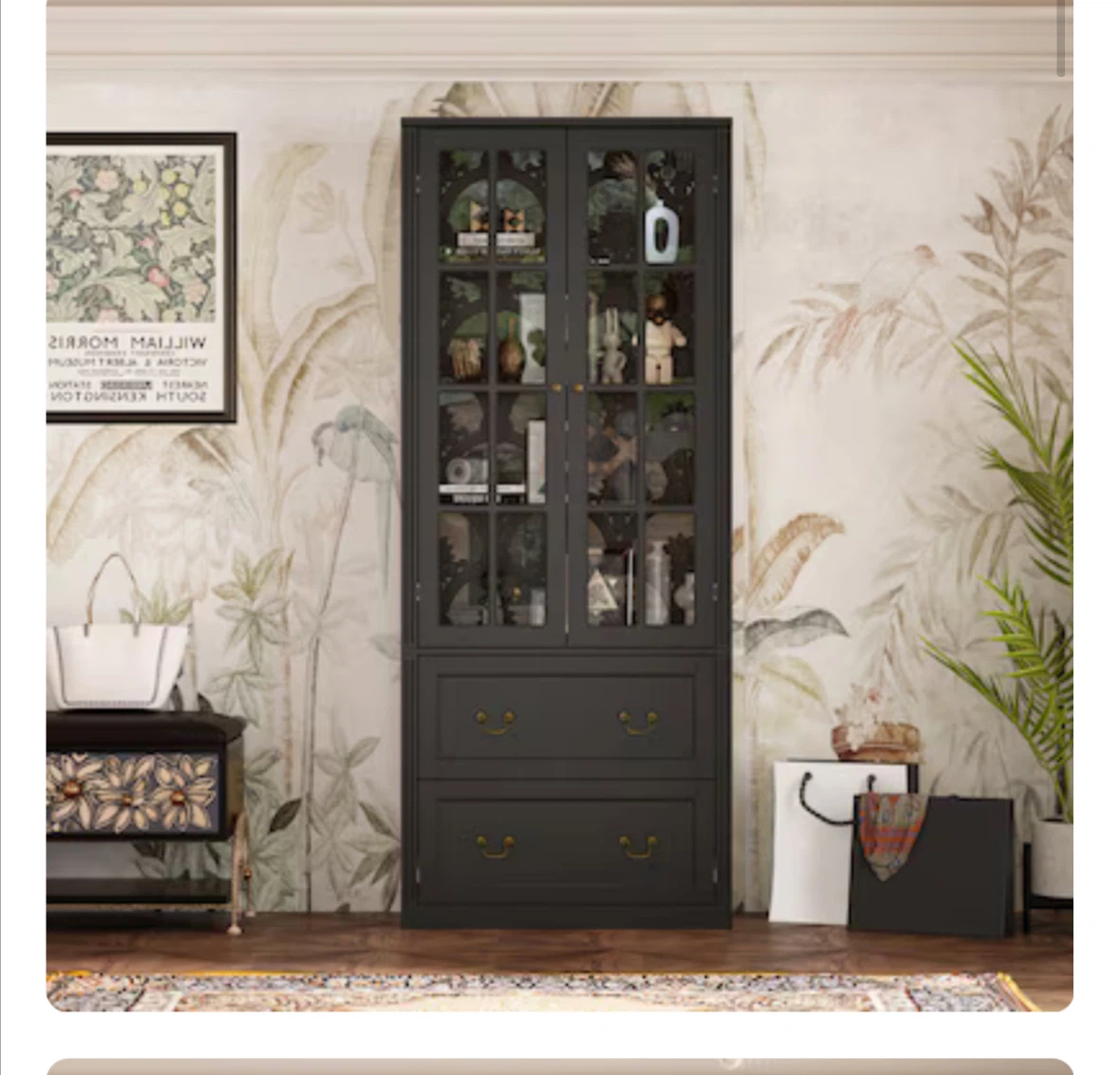 Dark Grey Tall Cabinet with Glass Doors and Drawers - photo 3