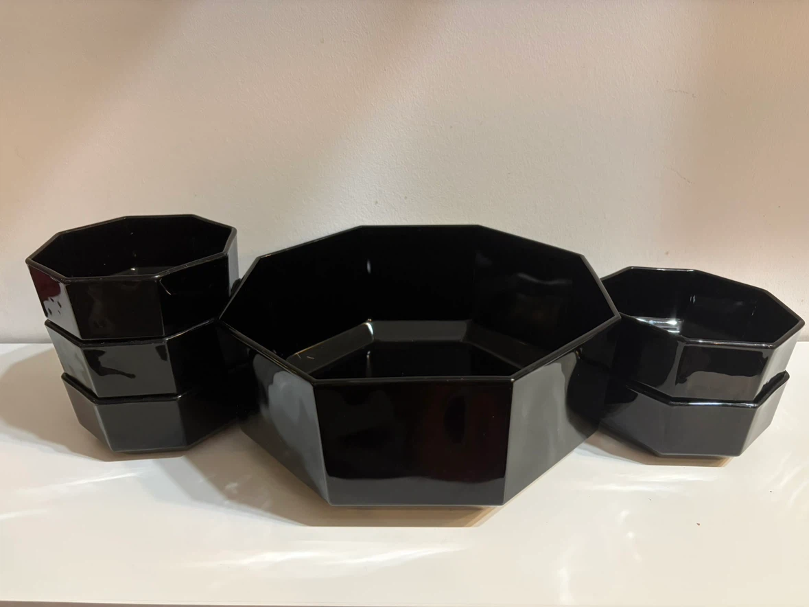 Arcoroc Octime Black Octagonal Glass Bowls / Serving Set